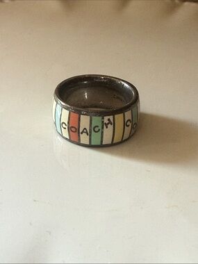 COACH Legacy Striped Silver Ring